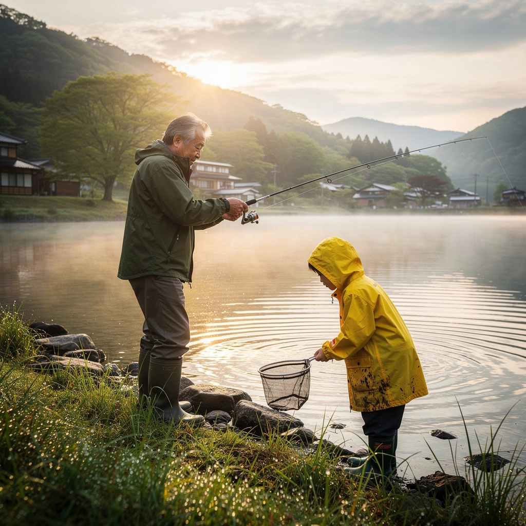 釣り具を使っている男性の鮮やかな写真