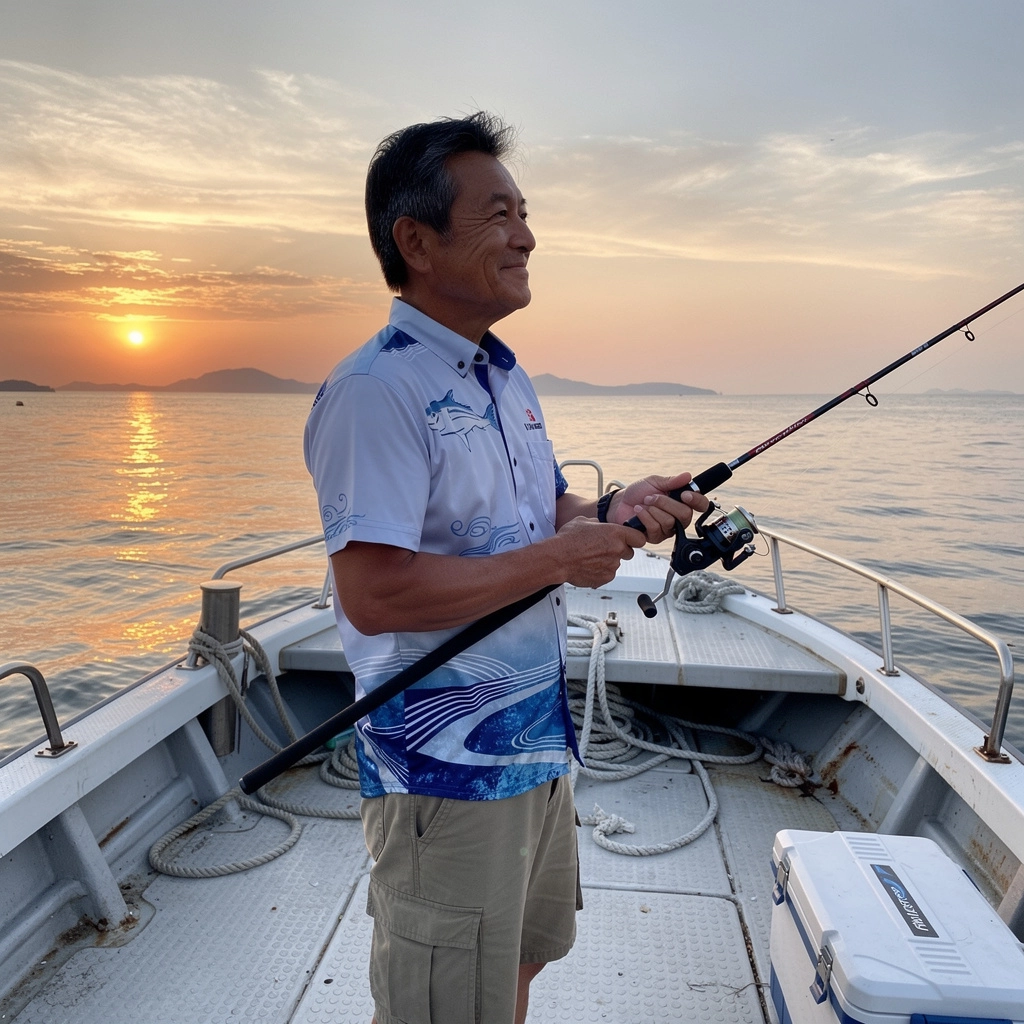 釣り具が並ぶ店舗の内部の写真